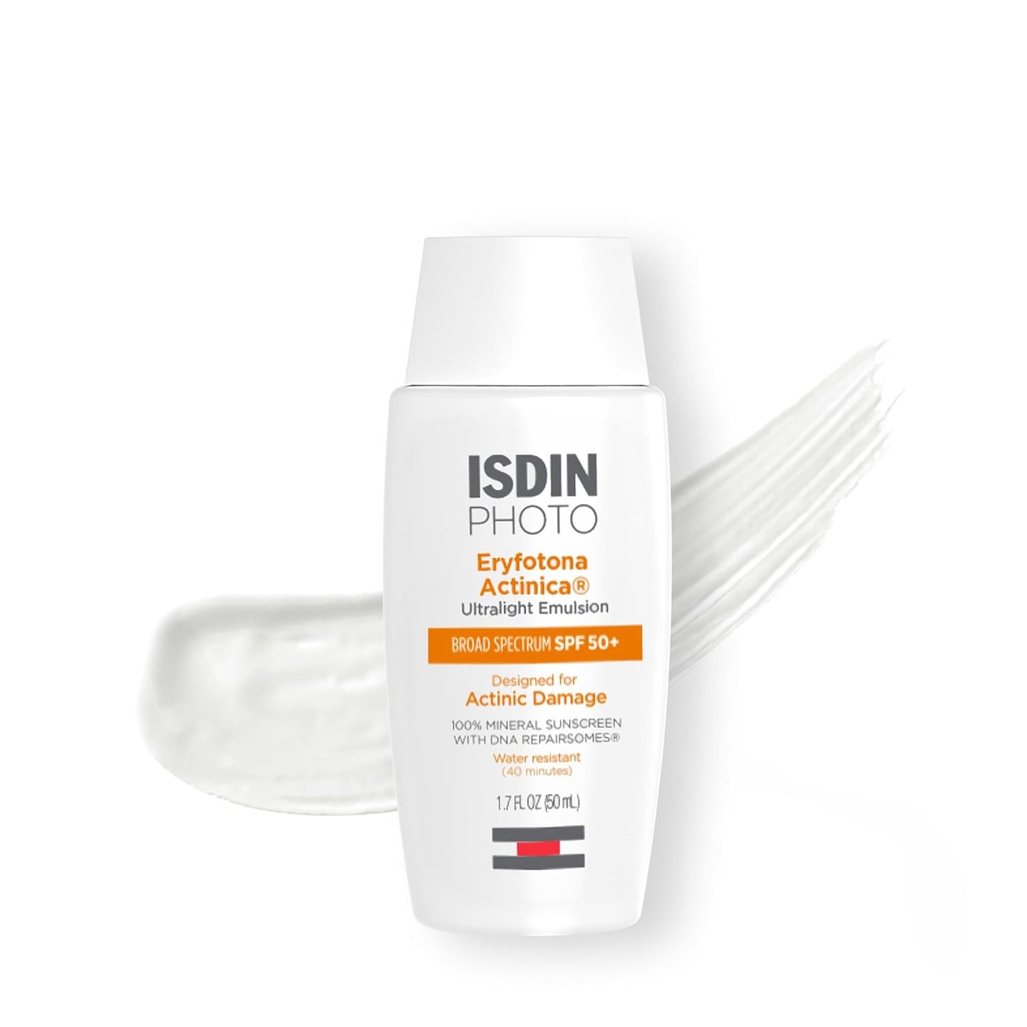 ISDIN Eryfotona Actinica Mineral Face Sunscreen SPF 50+, No White Cast | 100% Mineral UV Filters, Zinc Oxide, Suitable for Sensitive Skin, Non-comedogenic, Dermatologist Recommended