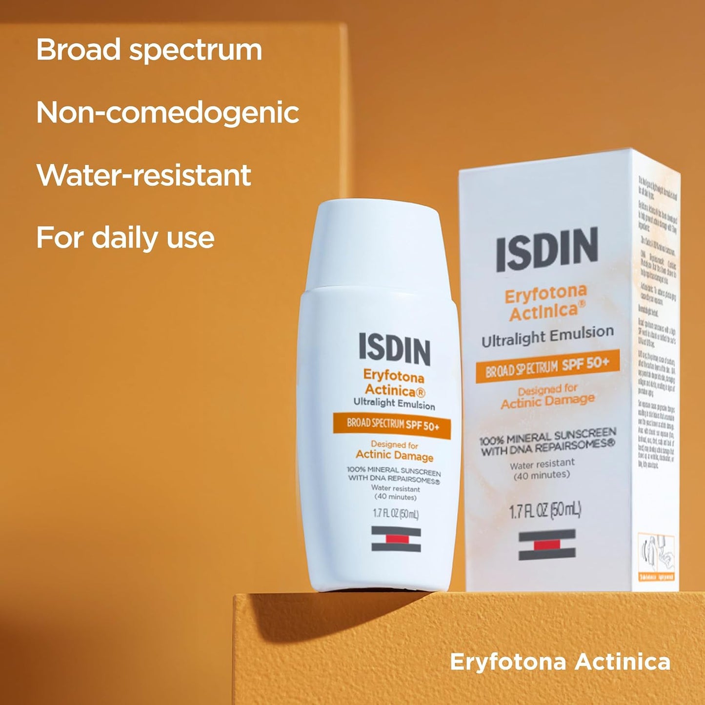 ISDIN Eryfotona Actinica Mineral Face Sunscreen SPF 50+, No White Cast | 100% Mineral UV Filters, Zinc Oxide, Suitable for Sensitive Skin, Non-comedogenic, Dermatologist Recommended