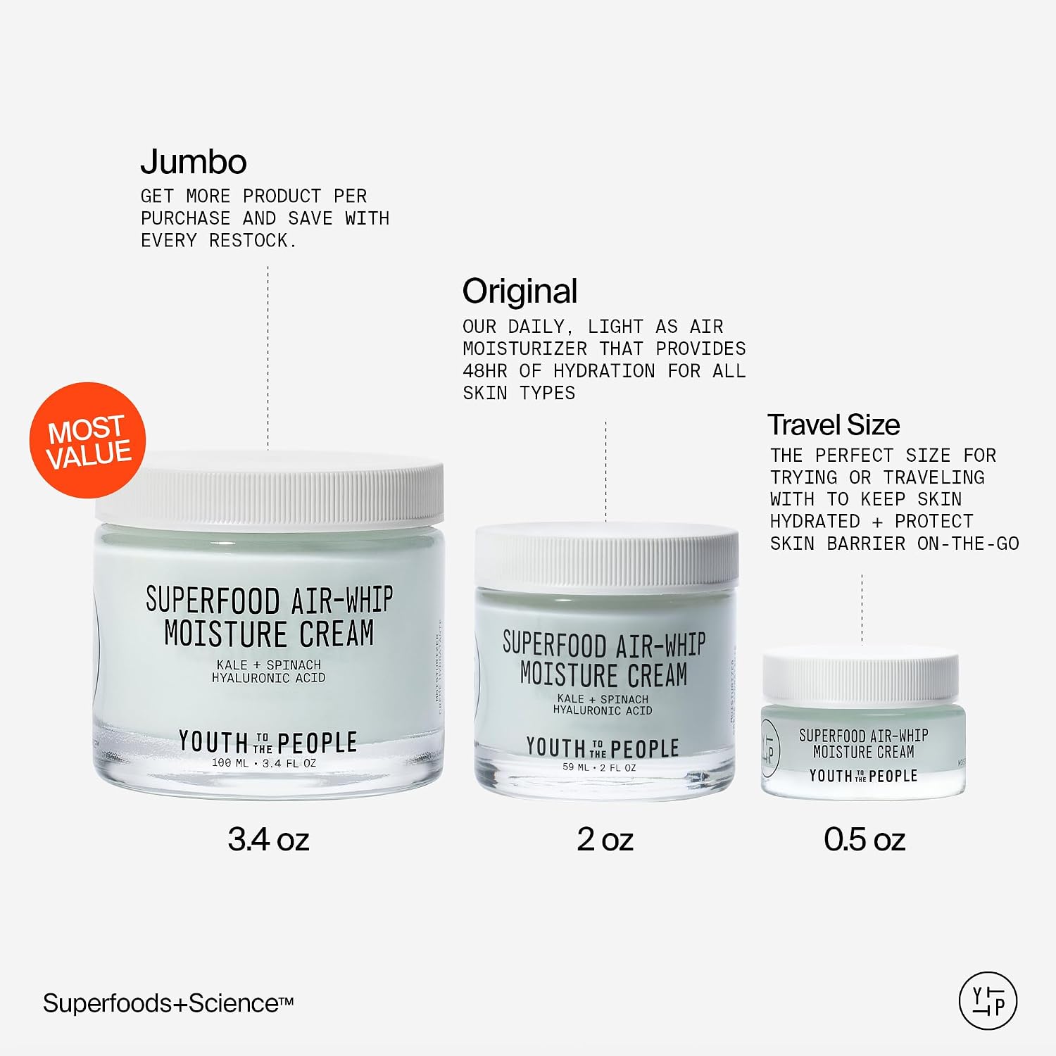 Youth To The People Superfood Air-Whip Face Moisturizer - Lightweight Cream | Hyaluronic Acid Facial Cream - Up to 48H Hydration, Strengthen Skin Barrier, Smooth Fine Lines + Plump Skin, Non-comedogenic