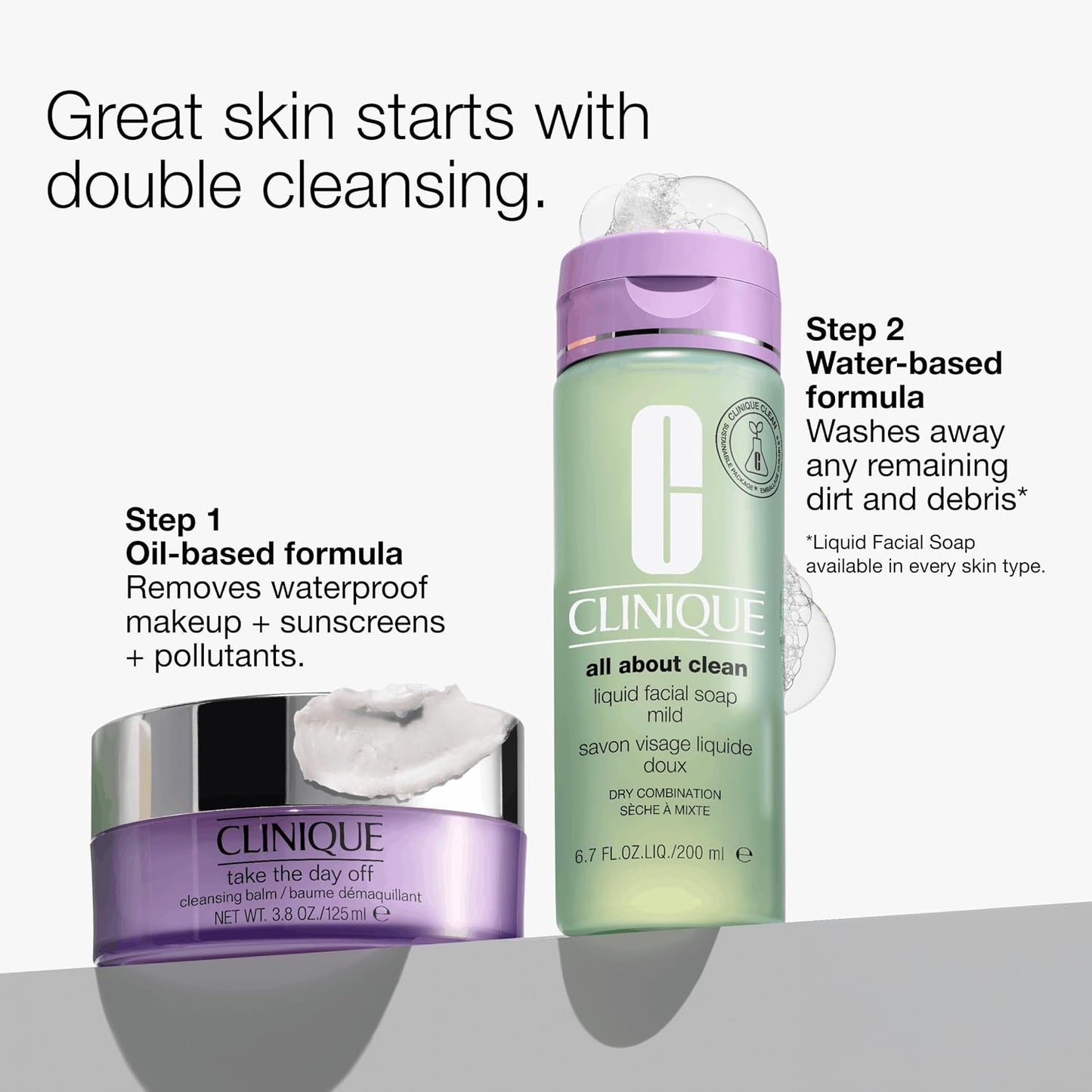 Clinique All About Clean Liquid Facial Soap Mild | Gentle Face Cleanser For Dry Combination Skin | Type 2 Face Wash | Step 1 in 3-Step Skin Care Routine