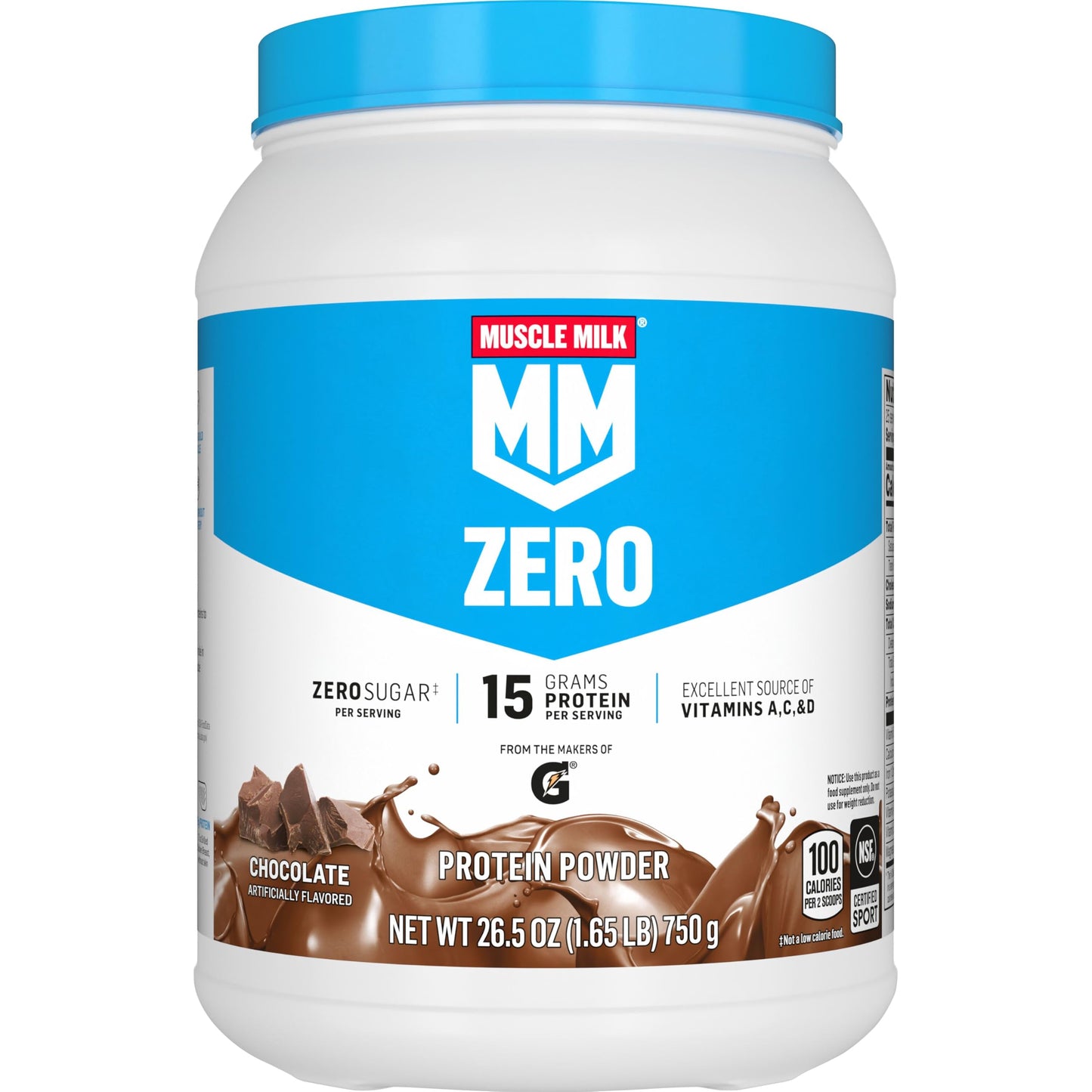 Muscle Milk ZERO, 100 Calorie Protein Powder, Vanilla, 15g Protein, 1.65 Pound, 25 Servings