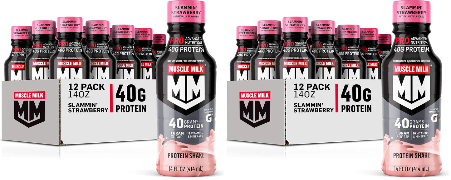 Muscle Milk Pro Series Protein Shake, Slammin' Strawberry, 40g Protein, 14 Fl Oz, 12 Pack
